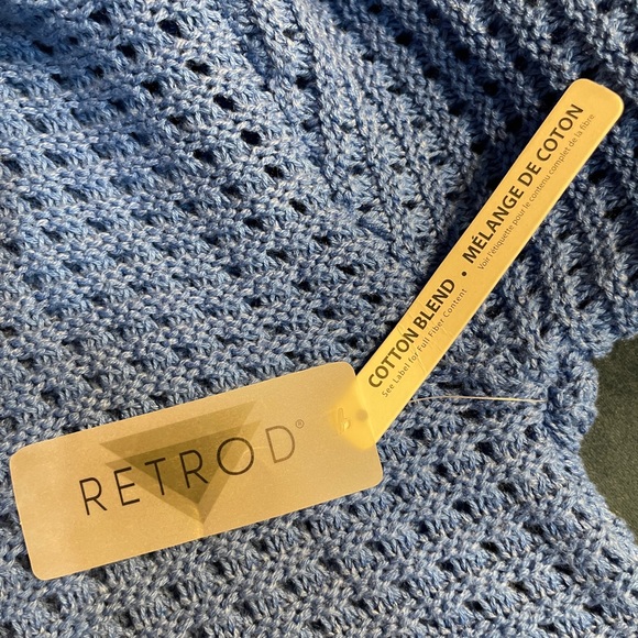 RETROD Knitted Polo V-neck Sweater Blue SZ Medium New With Tags - Picture 7 of 10
